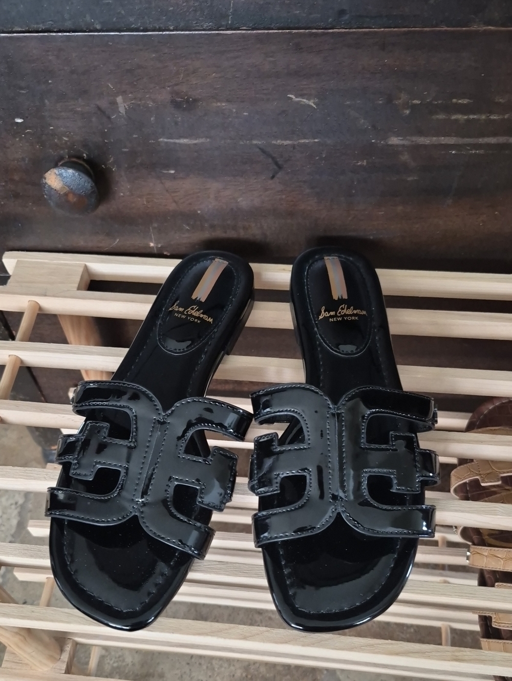 Sam Edelman Black Patent Slide Mules